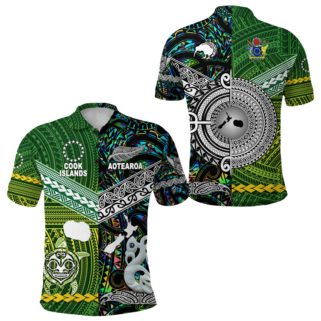 New Zealand Cook Islands Polo Shirt Maori Together Paua Shell LT8 Unisex Green - Polynesian Pride