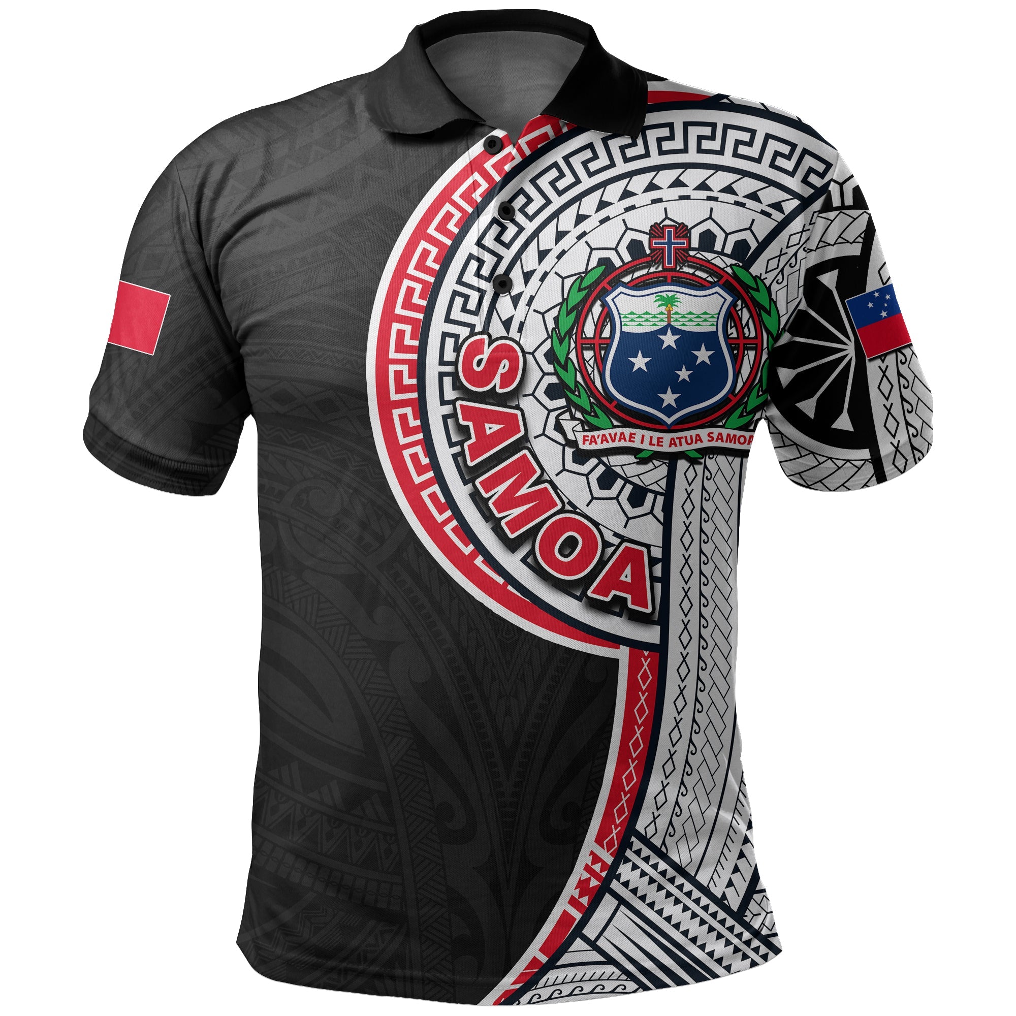 Samoa Independence Day Tribal Tattoo Polo Shirt No.4 LT6 Black - Polynesian Pride