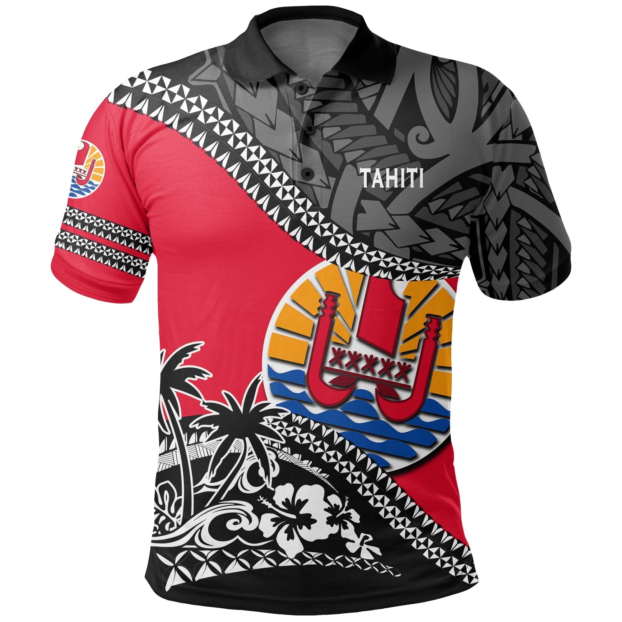 Tahiti Polo Shirt Fall In The Wave K7 Unisex Black - Polynesian Pride