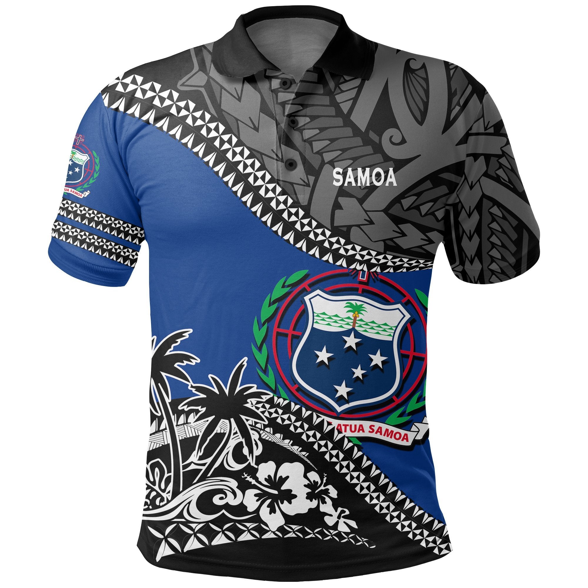 Samoa Polo Shirt Fall In The Wave K7 Unisex Blue - Polynesian Pride