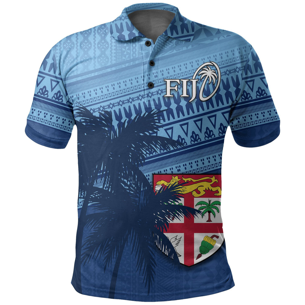 Combo Polo Shirt and Men Short Fiji Rugby Makare And Tapa Patterns Blue - Polynesian Pride