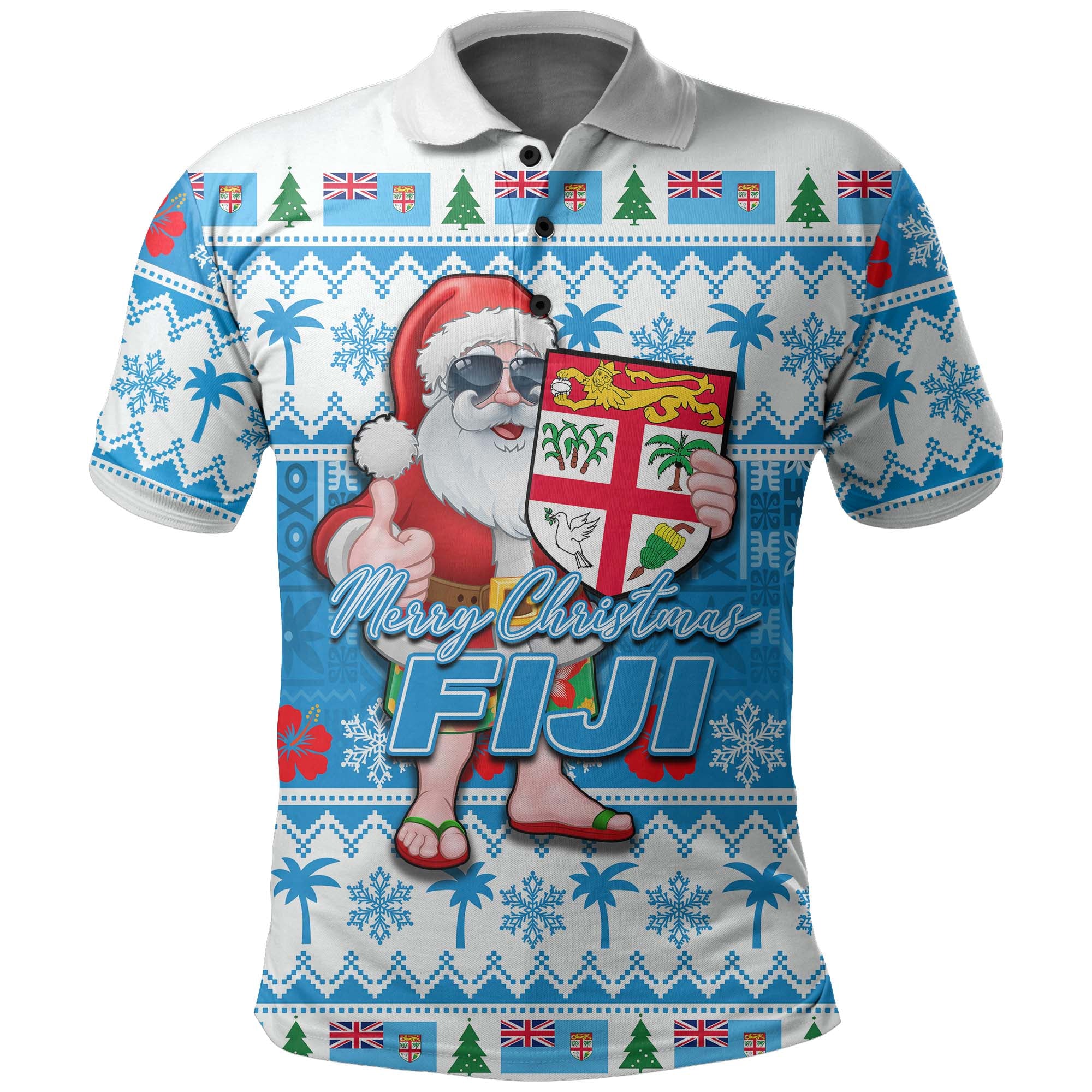 Fiji Christmas Polo Shirt Cool Santa Claus LT6 Unisex Blue - Polynesian Pride