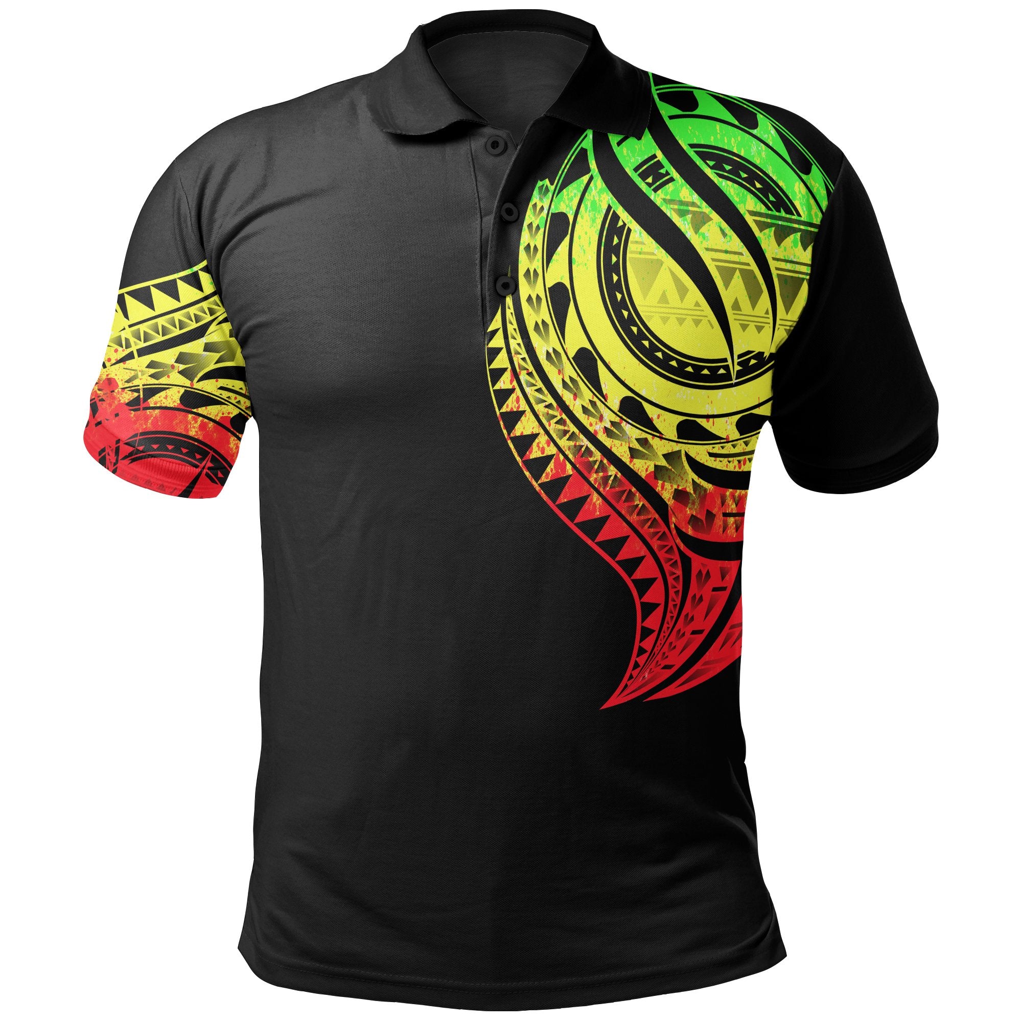 Samoa Polo Shirt Samoan Tatau Reggae Patterns With Coat Of Arms Unisex Black - Polynesian Pride