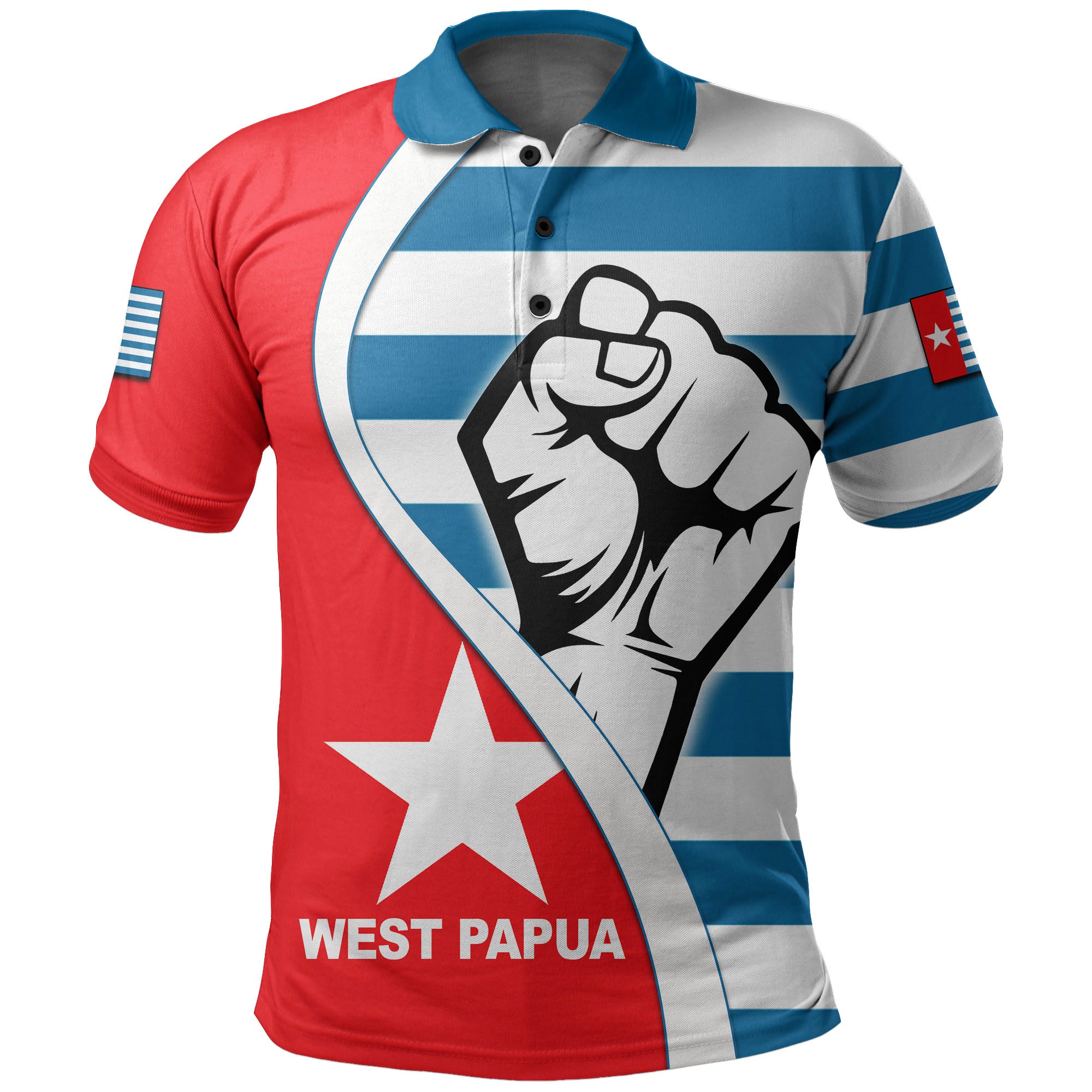 West Papua Polo Shirt Clenched Hands Flag LT6 Unisex Blue - Polynesian Pride