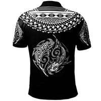 Polo Shirt Polynesian Shark Tattoo White Black Color - Polynesian Pride