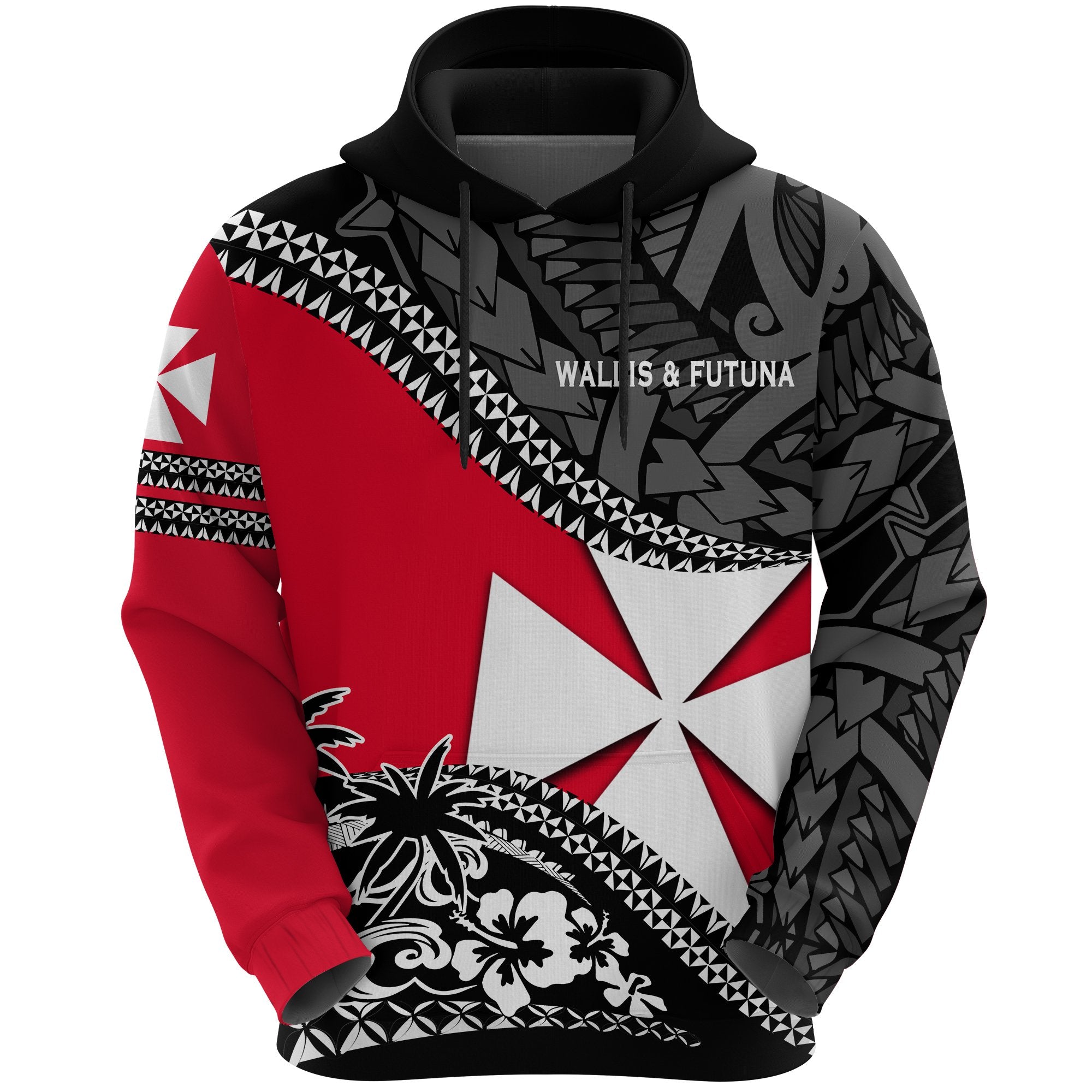 Wallis and Futuna Hoodie Fall In The Wave Unisex Black Red - Polynesian Pride