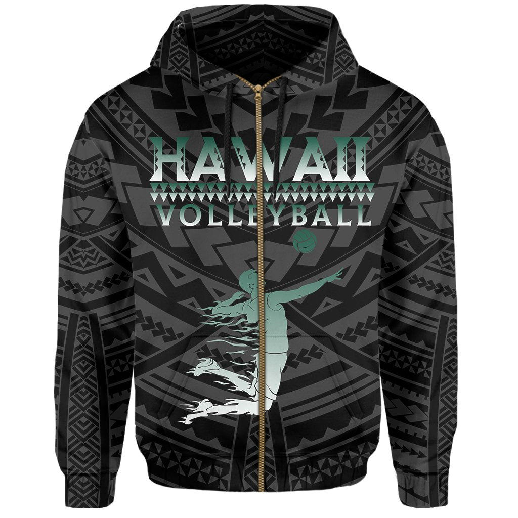 Polynesian Volleyball Sport Kakau Hawaii Zip Hoodie Black - Polynesian Pride