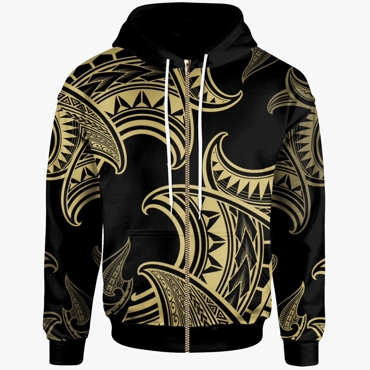 Polynesian Zip up Hoodie Sea Ripples Pattern Gold Color Unisex Gold - Polynesian Pride