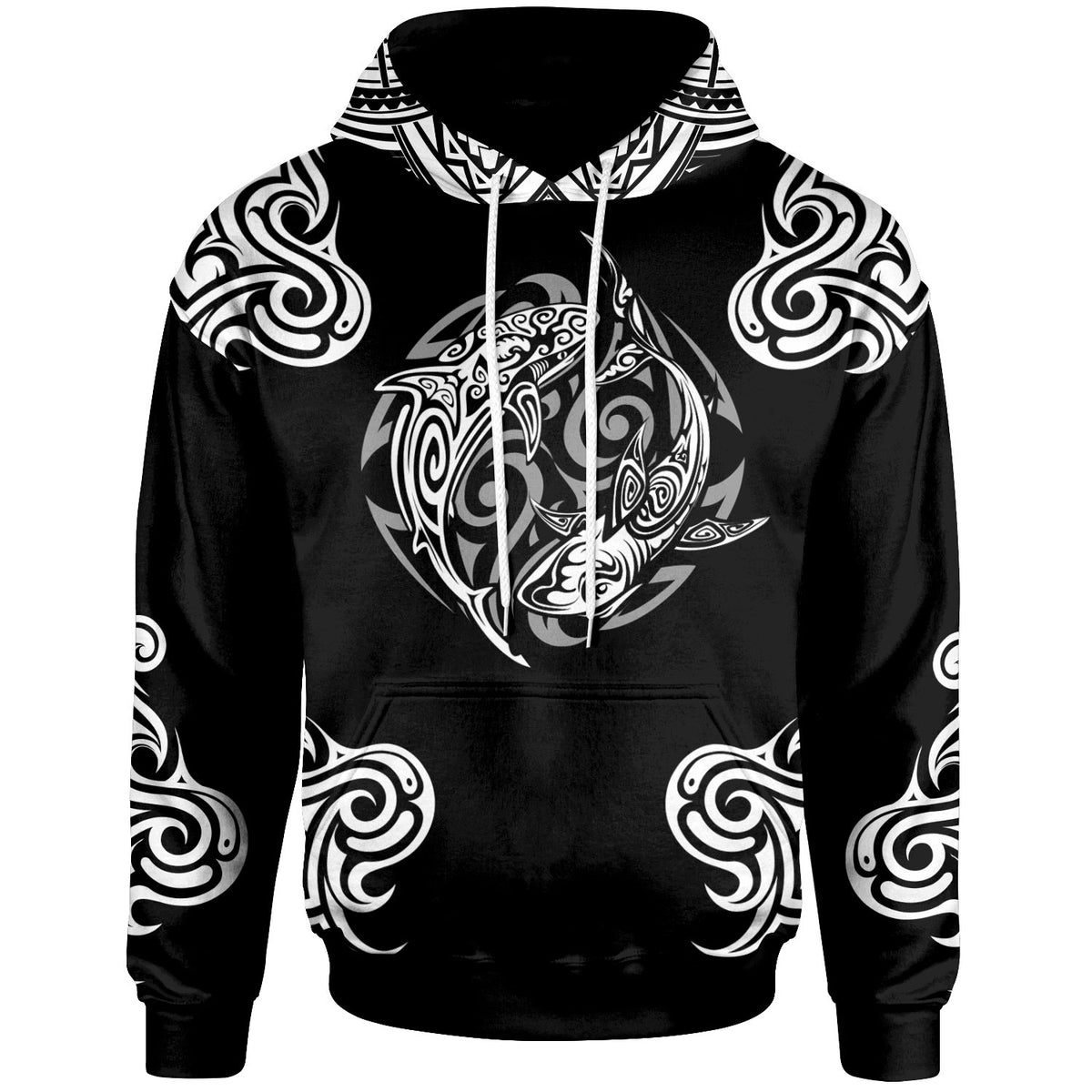 Hoodie Polynesian Shark Tattoo Unisex Black - Polynesian Pride