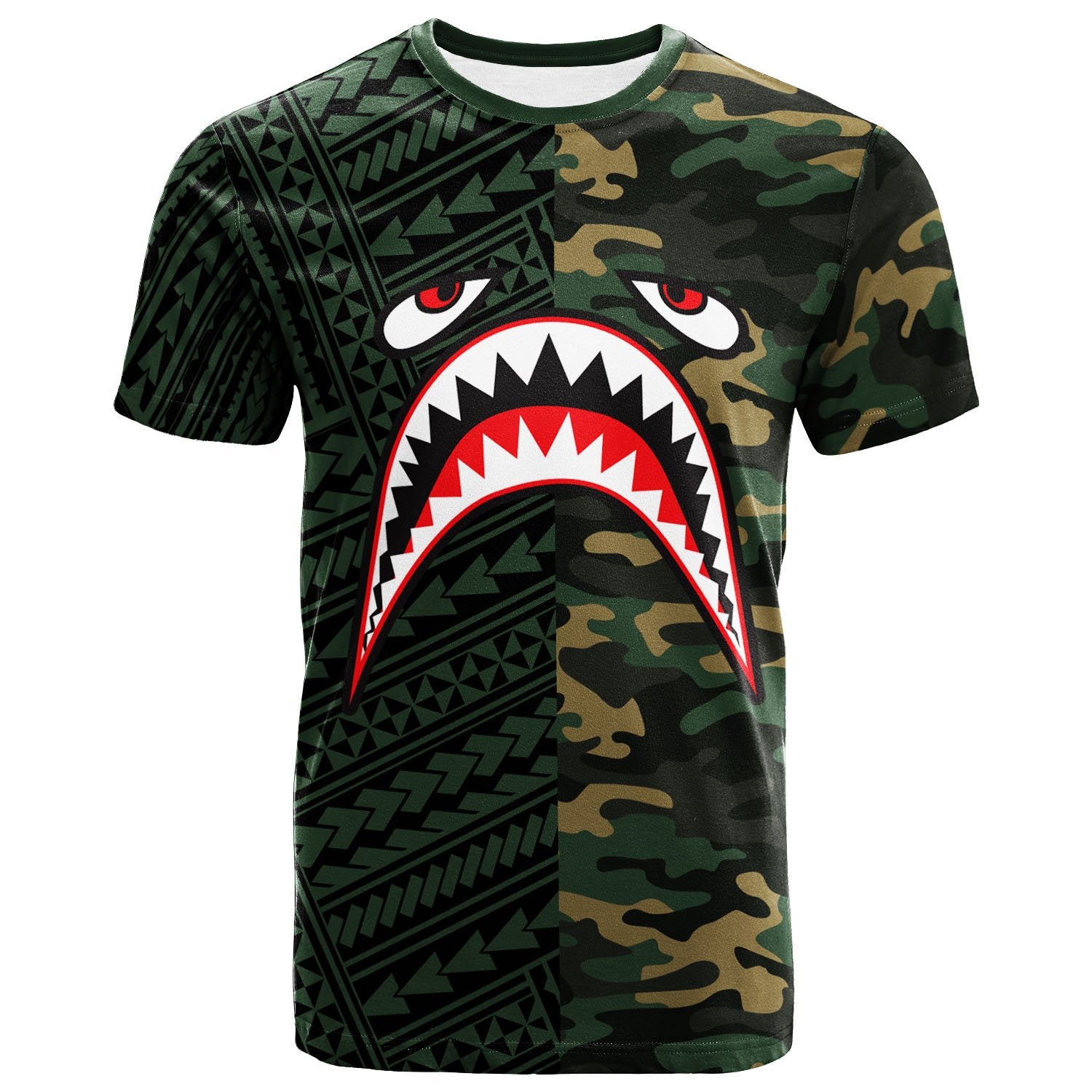 Wallis and Futuna Custom T Shirt Shark Cartoon In Camo Style Unisex Camo - Polynesian Pride