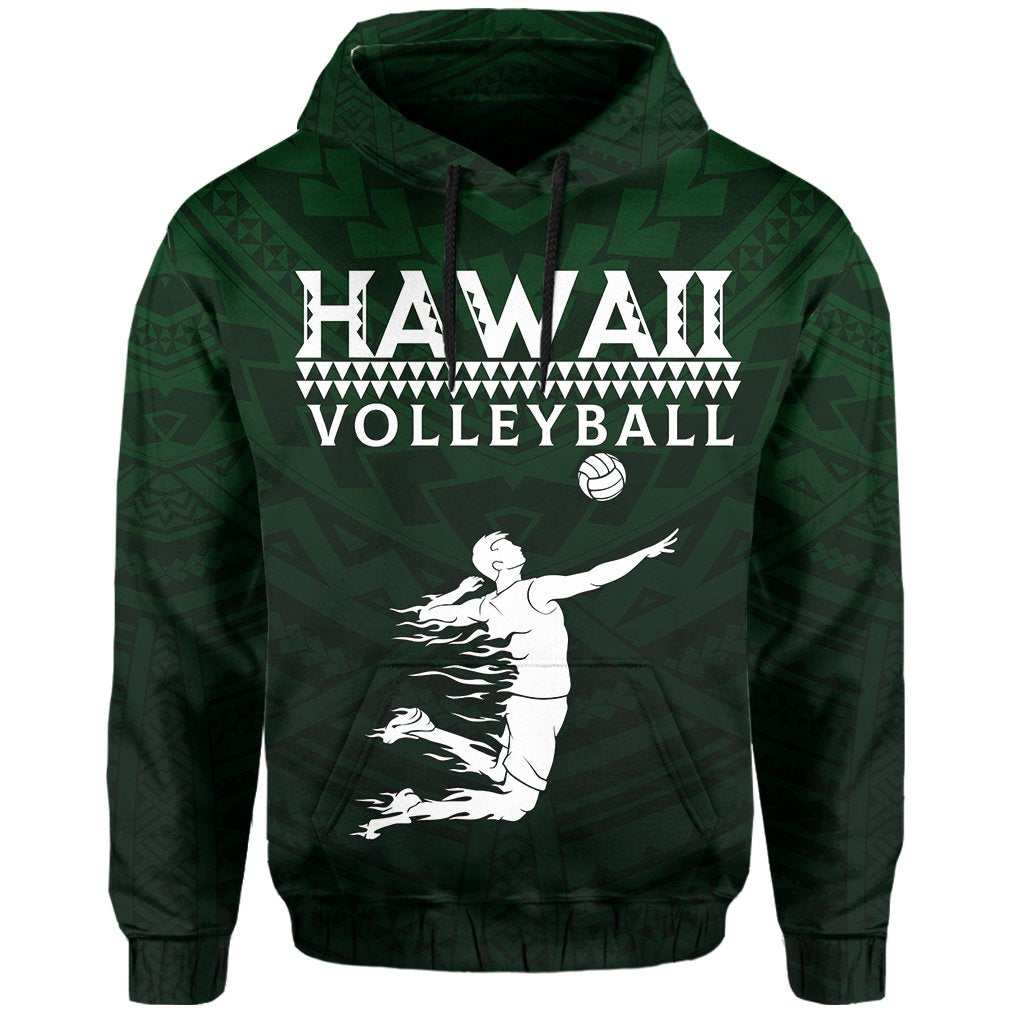Polynesian Volleyball Sport Kakau Hawaii Hoodie Green - Polynesian Pride