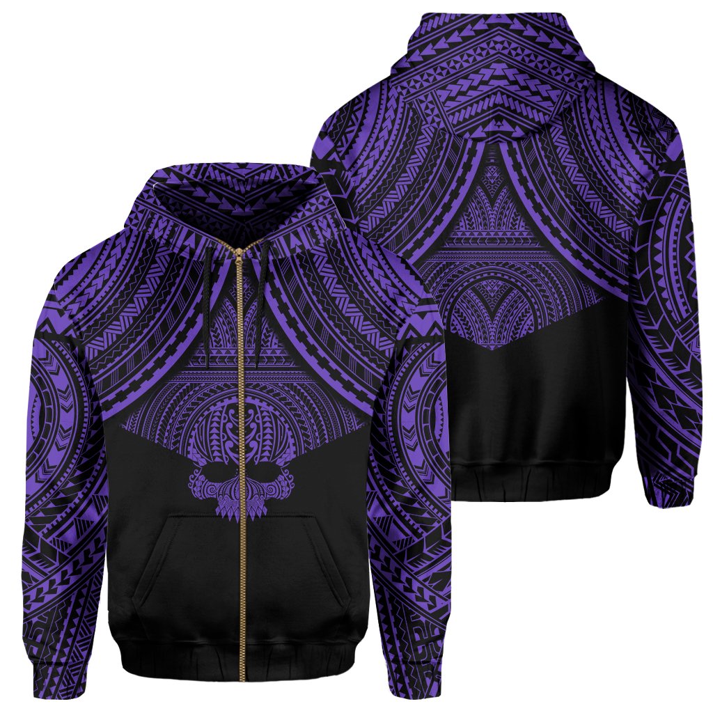 Polynesian Skull Hawaii Zip Hoodie Purple Circle Style Unisex Purple - Polynesian Pride