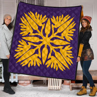 Hawaiian Royal Pattern Premium Quilt - Purple And Gold - A3 Style - AH - Polynesian Pride