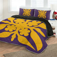 Hawaiian Royal Pattern Quilt Bed Set - Purple And Gold - G1 Style - AH - Polynesian Pride
