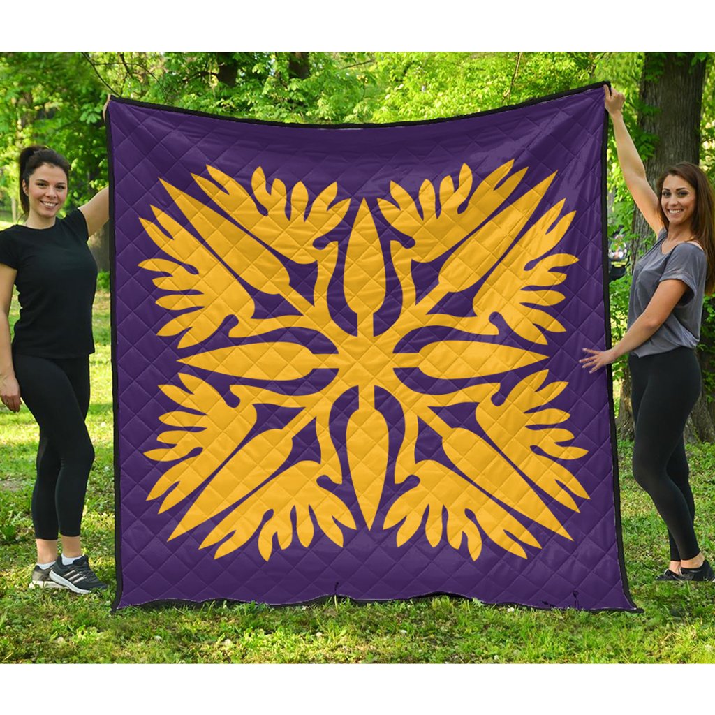 Hawaiian Royal Pattern Premium Quilt - Purple And Gold - A3 Style - AH Purple - Polynesian Pride