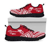 American Samoa Spirit Sneakers - American Samoa Flag & Polynesian Tattoo (Red) - A16 Unisex White - Polynesian Pride