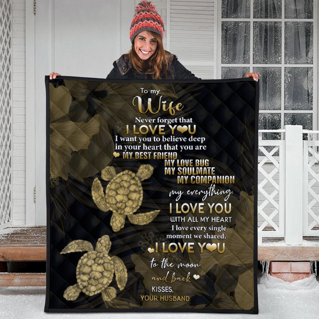 Hawaii Turtle Premium Quilt Hibiscus To My Wife Gold AH - Polynesian Pride