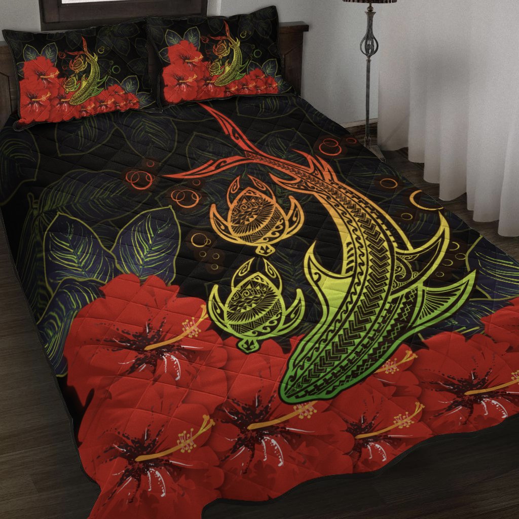 Hawaii Shark Turtle Hibiscus Polynesian Quilt Bed Set - Vera Style - AH - Polynesian Pride