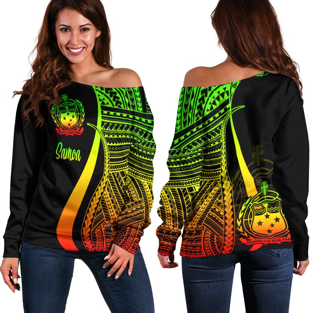 Samoa Women's Off Shoulder Sweater - Reggae Polynesian Tentacle Tribal Pattern Art - Polynesian Pride