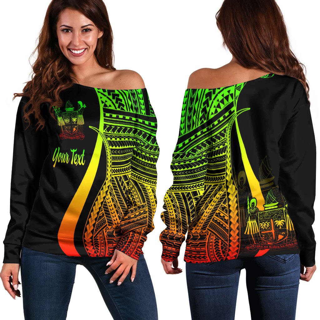 Fiji Custom Personalised Women's Off Shoulder Sweater - Reggae Polynesian Tentacle Tribal Pattern Crest Art - Polynesian Pride