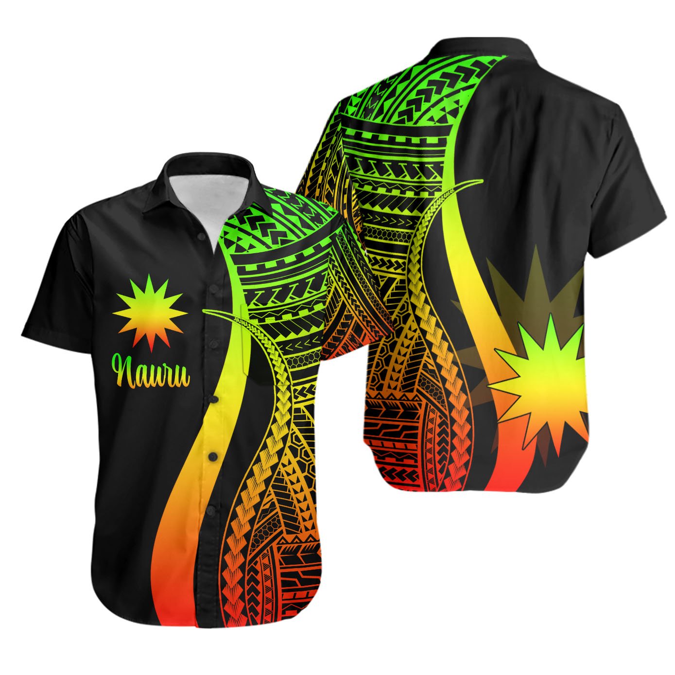 Nauru Short Sleeve Shirts - Reggae Polynesian Tentacle Tribal Pattern Unisex Reggae - Polynesian Pride