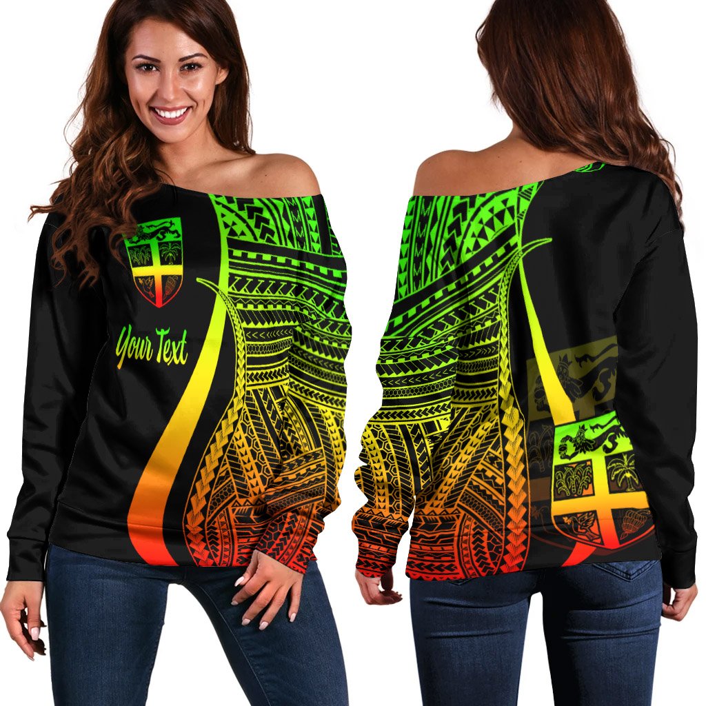 Fiji Custom Personalised Women's Off Shoulder Sweater - Reggae Polynesian Tentacle Tribal Pattern Art - Polynesian Pride