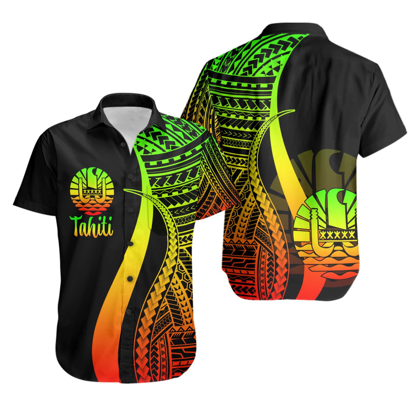 Tahiti Short Sleeve Shirts - Reggae Polynesian Tentacle Tribal Pattern Unisex Reggae - Polynesian Pride