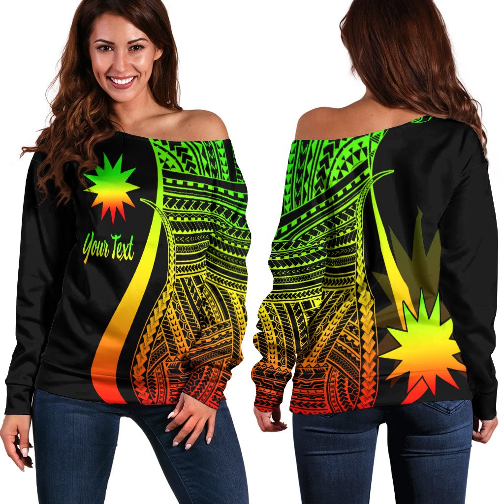 Nauru Custom Personalised Women's Off Shoulder Sweater - Reggae Polynesian Tentacle Tribal Pattern Art - Polynesian Pride