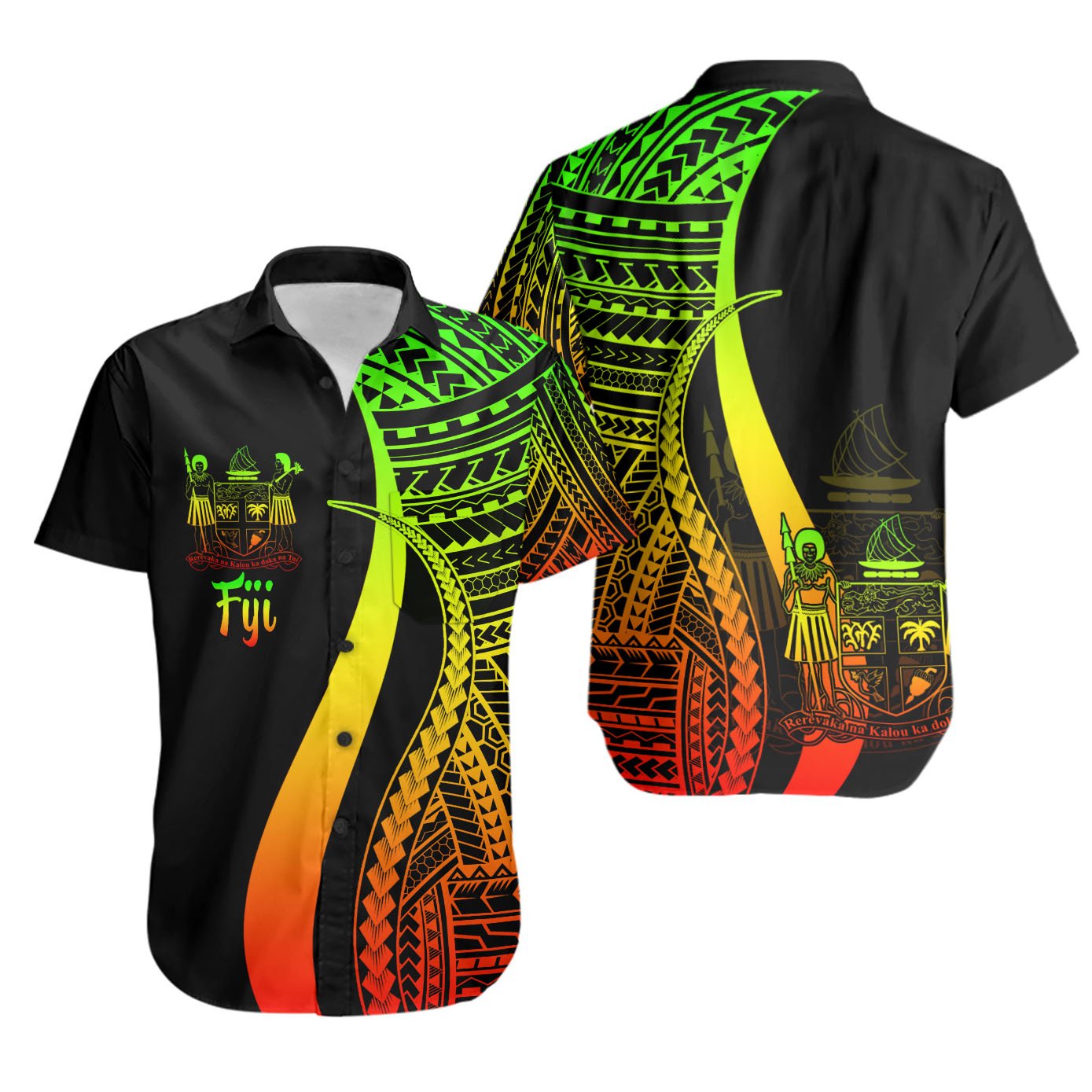 Fiji Short Sleeve Shirts - Reggae Polynesian Tentacle Tribal Pattern Crest Unisex Reggae - Polynesian Pride