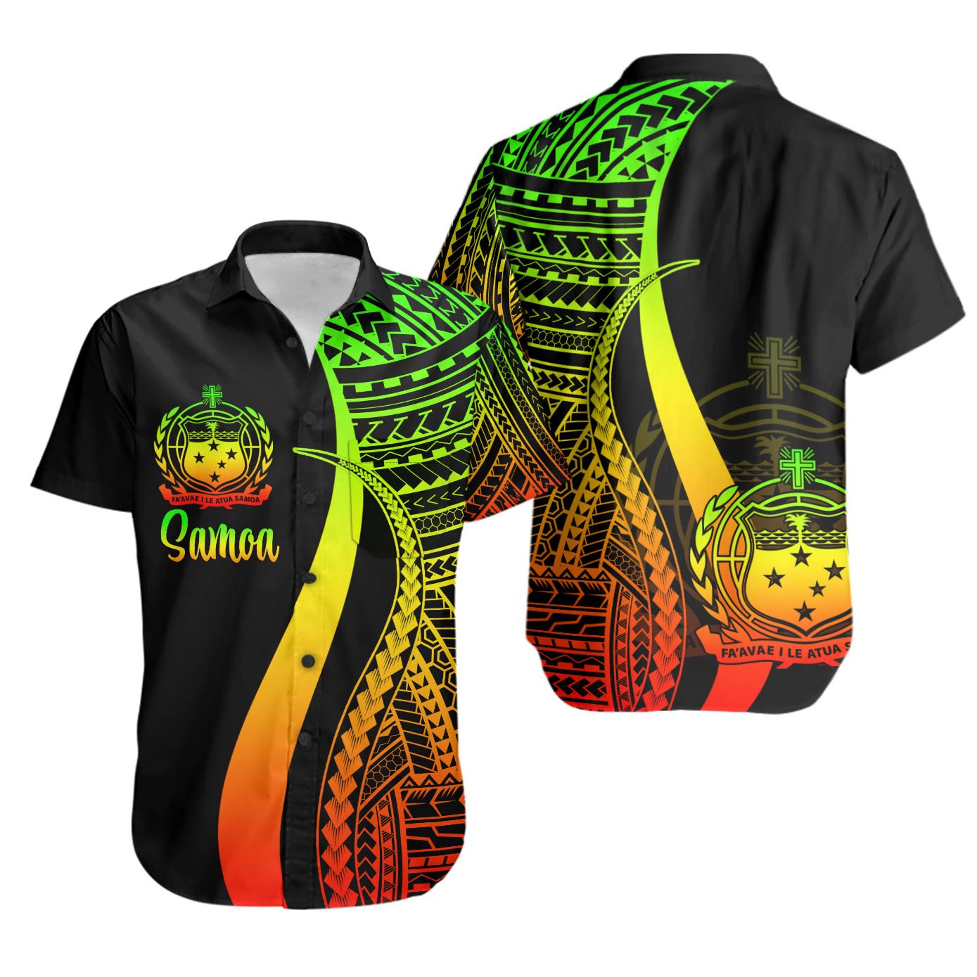 Samoa Short Sleeve Shirts - Reggae Polynesian Tentacle Tribal Pattern Unisex Reggae - Polynesian Pride