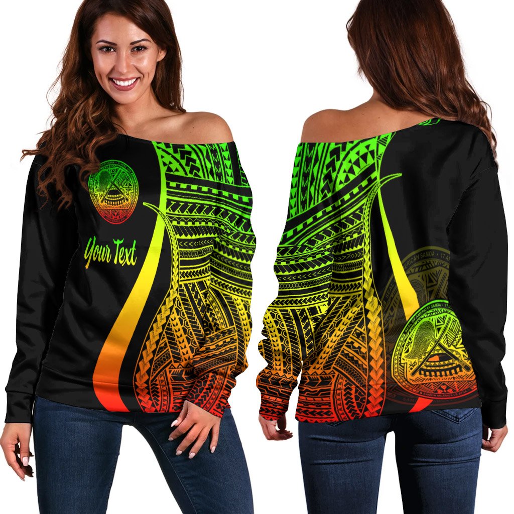 American Samoa Custom Personalised Women's Off Shoulder Sweater - Reggae Polynesian Tentacle Tribal Pattern Art - Polynesian Pride