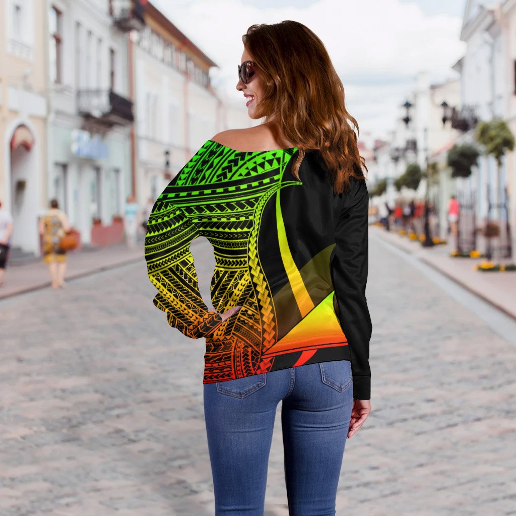 Tokelau Women's Off Shoulder Sweater - Reggae Polynesian Tentacle Tribal Pattern - Polynesian Pride