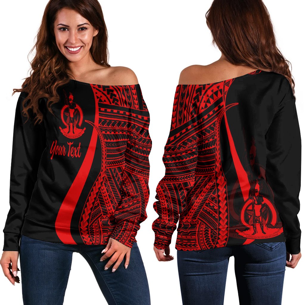 Vanuatu Custom Personalised Women's Off Shoulder Sweater - Red Polynesian Tentacle Tribal Pattern Red - Polynesian Pride