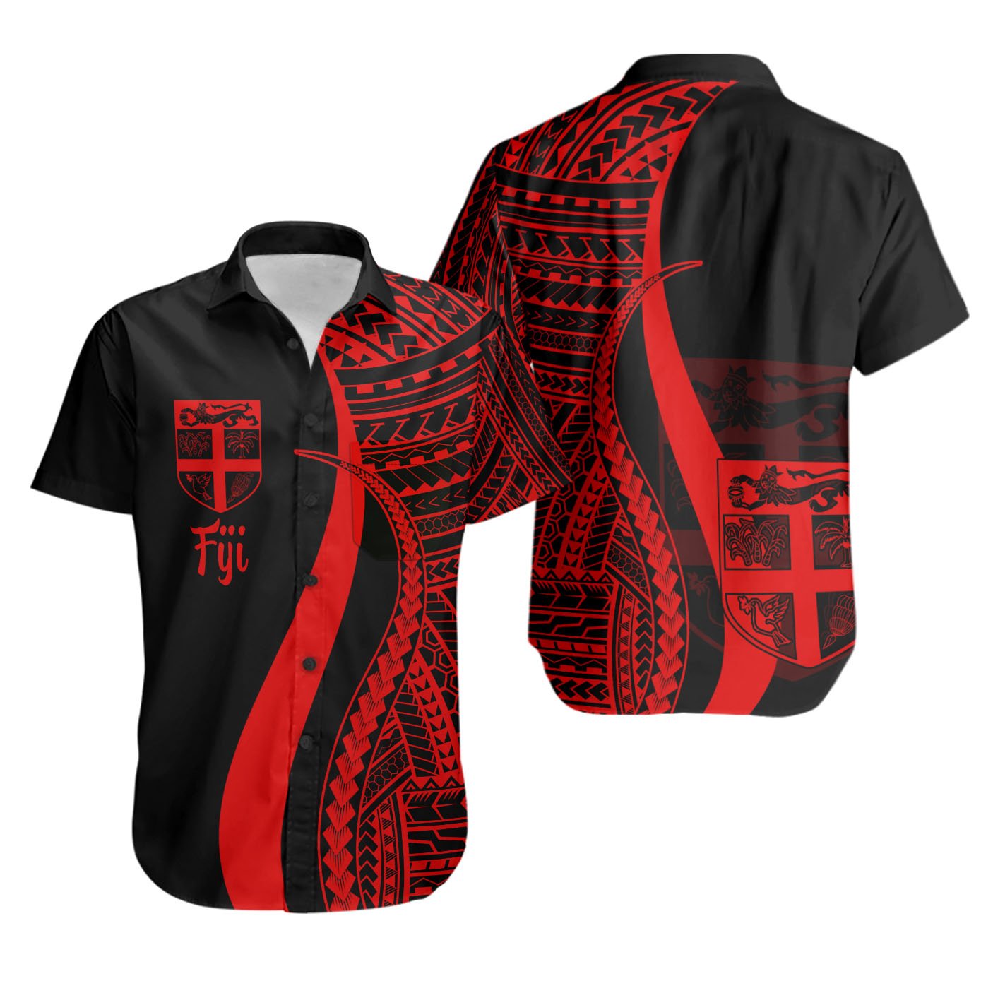 Fiji Short Sleeve Shirts - Red Polynesian Tentacle Tribal Pattern Unisex Red - Polynesian Pride