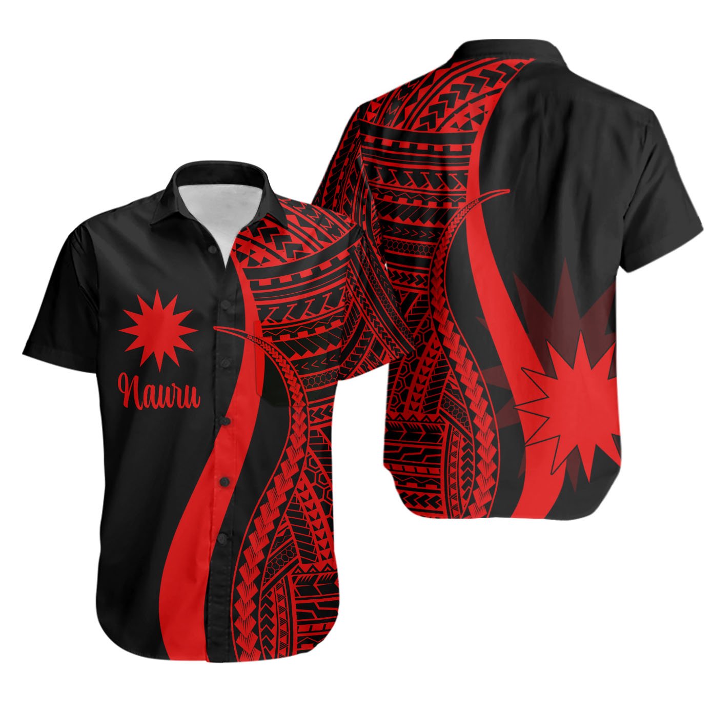 Nauru Short Sleeve Shirts - Red Polynesian Tentacle Tribal Pattern Unisex Red - Polynesian Pride