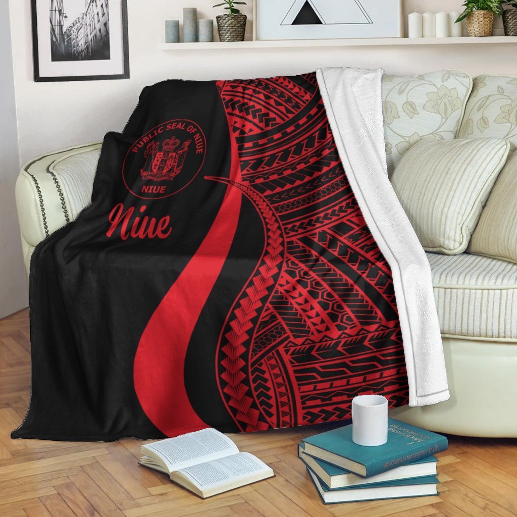 Niue Premium Blanket - Red Polynesian Tentacle Tribal Pattern - Polynesian Pride