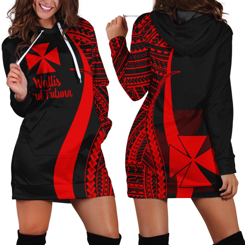 Wallis And Futuna Women's Hoodie Dress - Red Polynesian Tentacle Tribal Pattern Red - Polynesian Pride