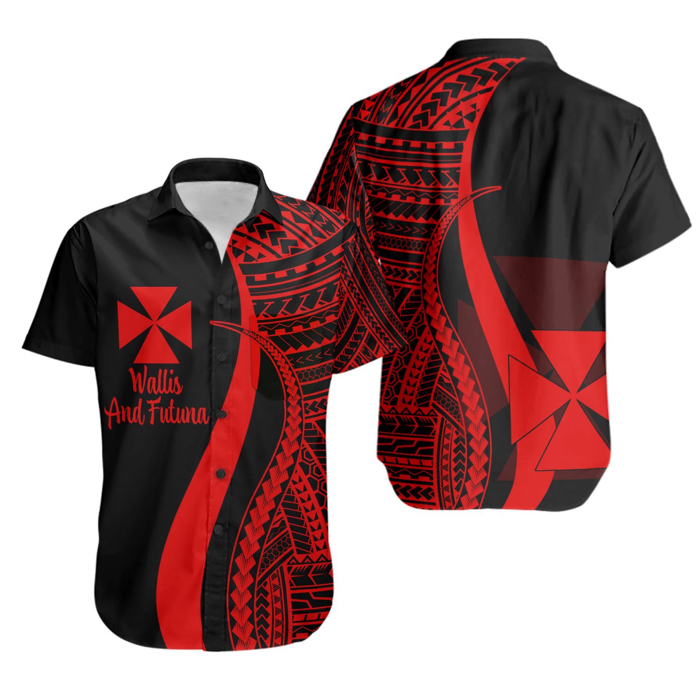 Wallis And Futuna Short Sleeve Shirts - Red Polynesian Tentacle Tribal Pattern Unisex Red - Polynesian Pride