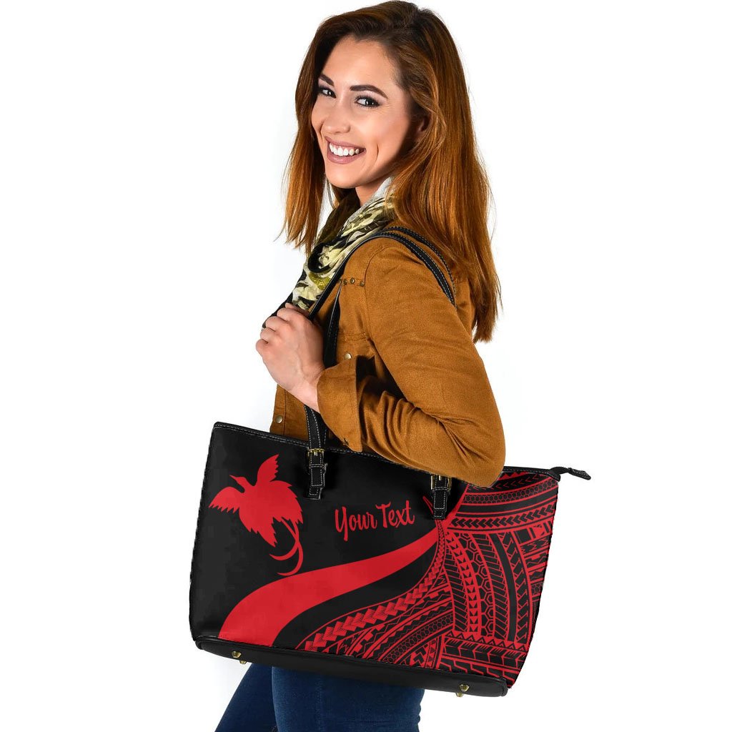 Papua New Guinea Custom Personalised Large Leather Tote Bag - Red Polynesian Tentacle Tribal Pattern Red - Polynesian Pride