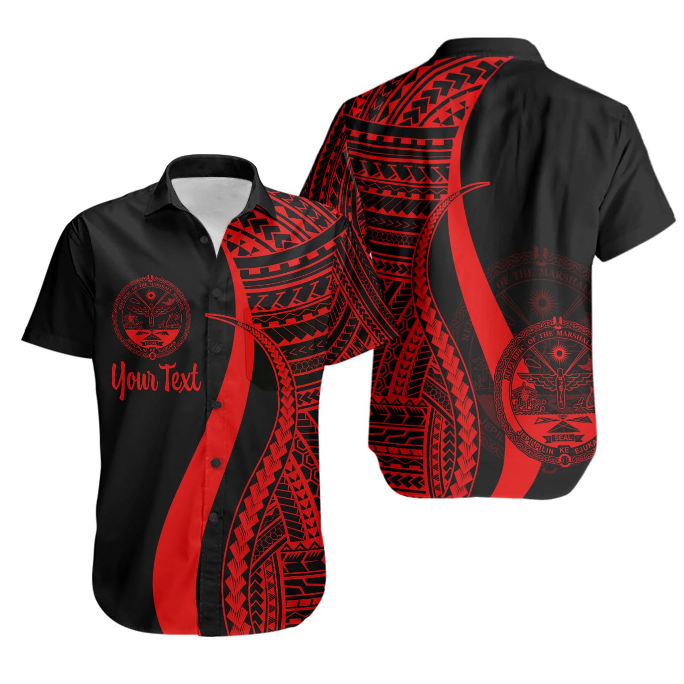 Marshall Islands Custom Personalised Short Sleeve Shirts - Red Polynesian Tentacle Tribal Pattern Crest Unisex Red - Polynesian Pride