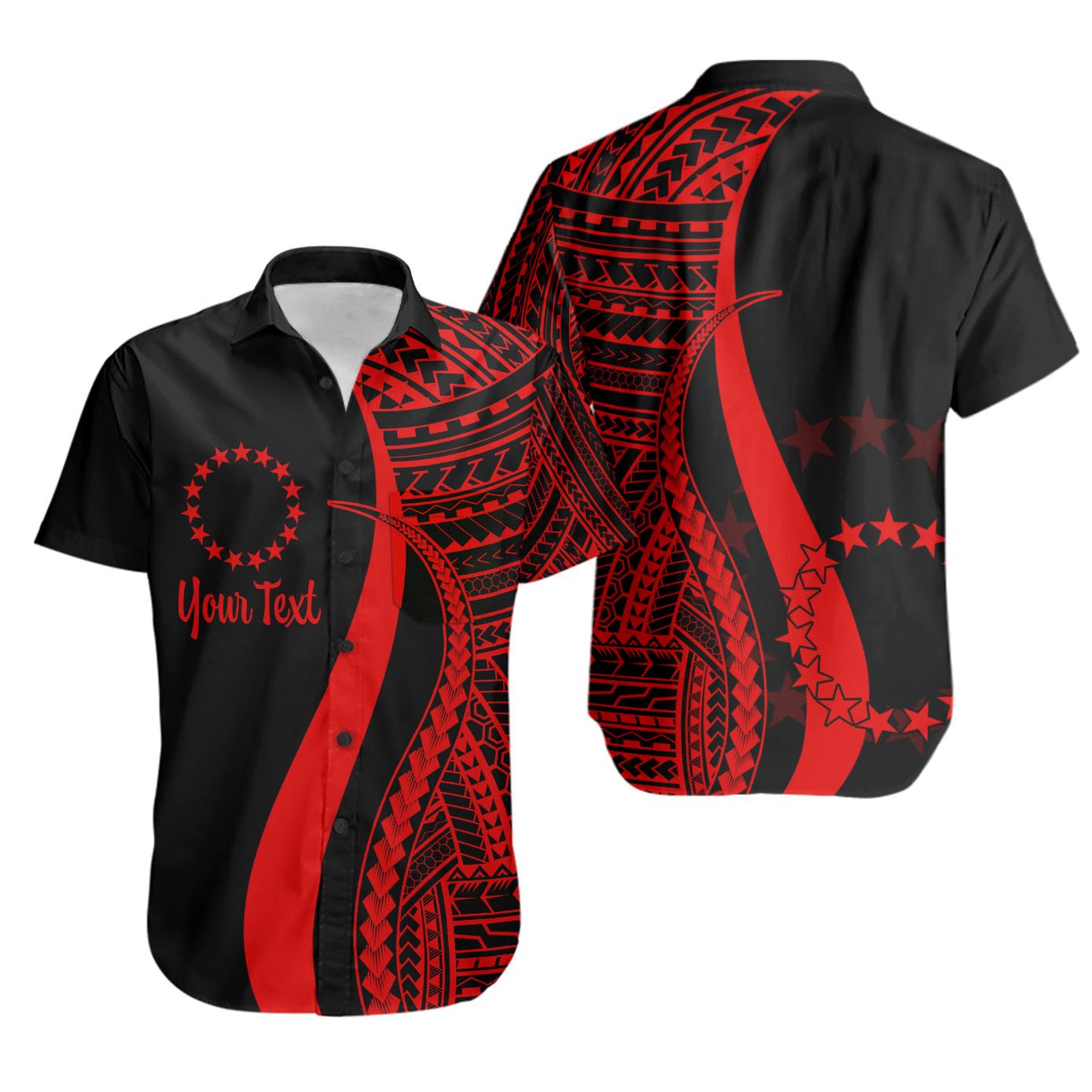 Cook Islands Custom Personalised Short Sleeve Shirts - Red Polynesian Tentacle Tribal Pattern Unisex Red - Polynesian Pride