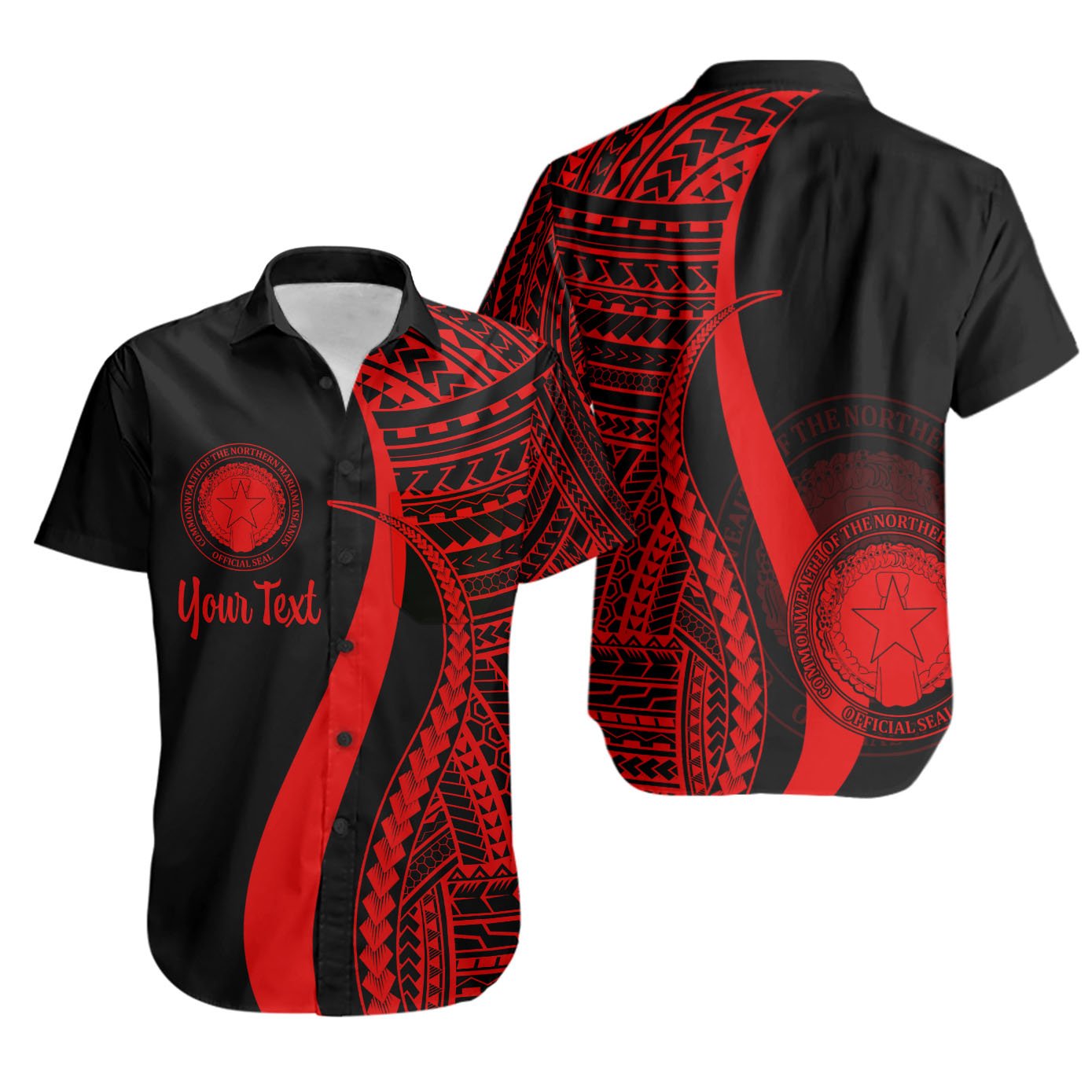 Northern Mariana Islands Custom Personalised Short Sleeve Shirts - Red Polynesian Tentacle Tribal Pattern Unisex Red - Polynesian Pride