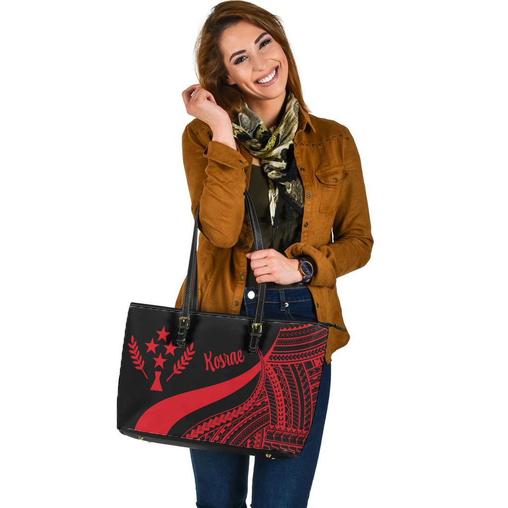 Kosrae Large Leather Tote Bag - Red Polynesian Tentacle Tribal Pattern - Polynesian Pride