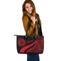 American Samoa Custom Personalised Large Leather Tote Bag - Red Polynesian Tentacle Tribal Pattern - Polynesian Pride