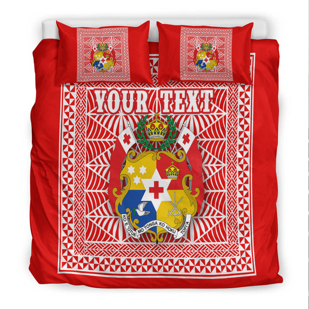 (Custom Personalised) Tonga Pattern Bedding Set Coat of Arms - Red and White LT4 - Polynesian Pride