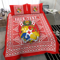 (Custom Personalised) Tonga Pattern Bedding Set Coat of Arms - Red and White LT4 - Polynesian Pride