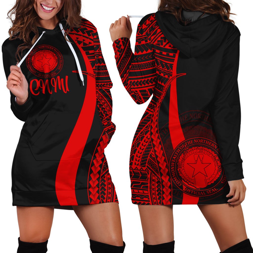 Northern Mariana Islands Women's Hoodie Dress - Red Polynesian Tentacle Tribal Pattern Red - Polynesian Pride