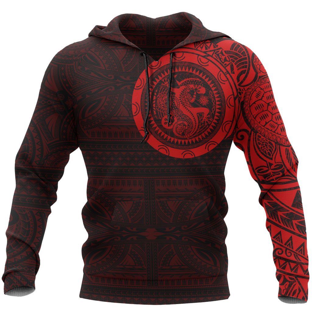 Hoodie Polynesian Tribal Lizard Tattoo Red Unisex Red - Polynesian Pride