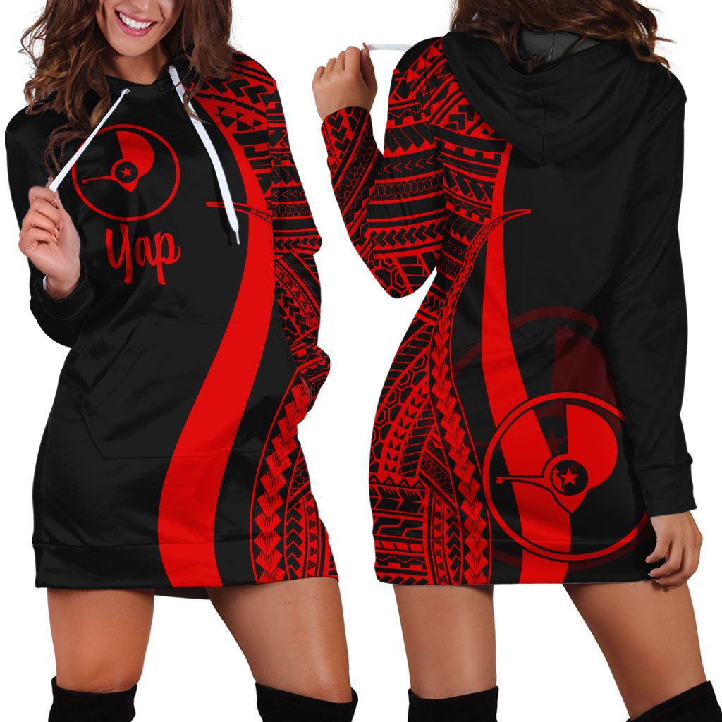 Yap Women's Hoodie Dress - Red Polynesian Tentacle Tribal Pattern Red - Polynesian Pride