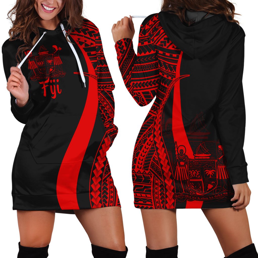 Fiji Women's Hoodie Dress - Red Polynesian Tentacle Tribal Pattern Crest Red - Polynesian Pride